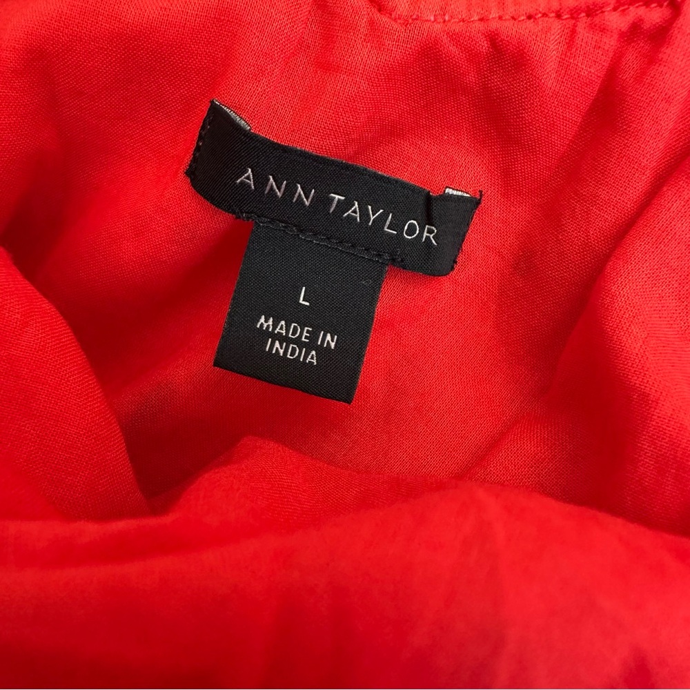 Ann Taylor Orange Eyelet Ruffle Neck Shift Dress Oversized Size L / XL - Picture 6 of 9
